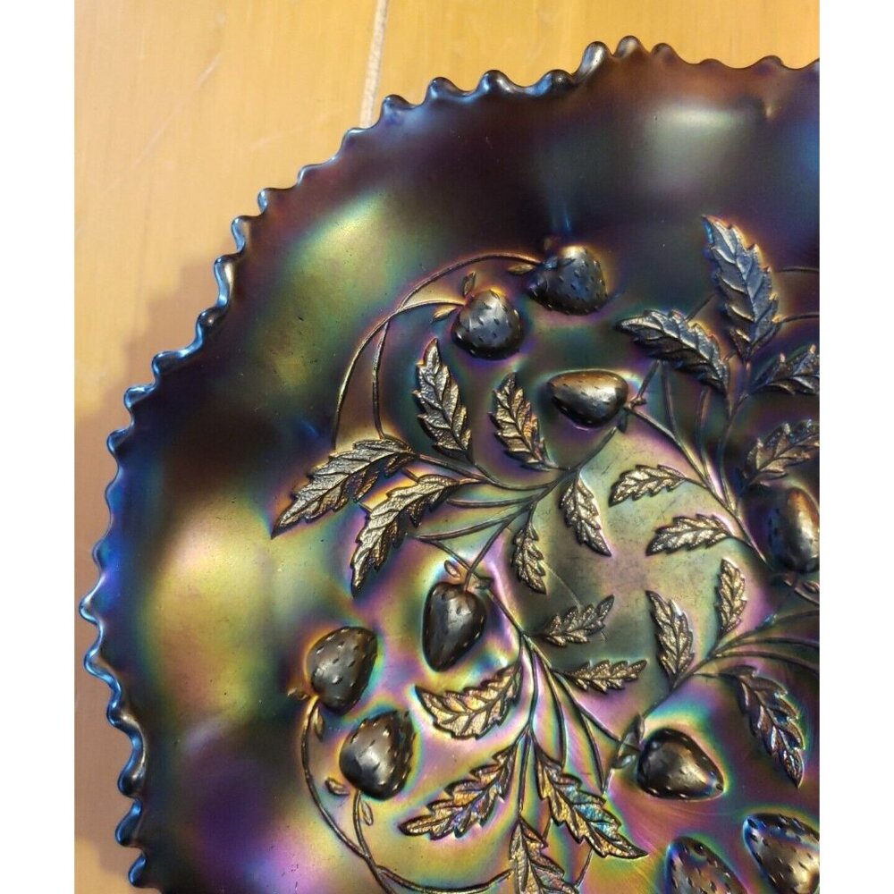 Northwood Amethyst Carnival Glass Strawberry Basket Bowl Iridescent Antique 1911 - Picture 8 of 15
